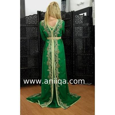 Caftan marocain sari vert royal Rania