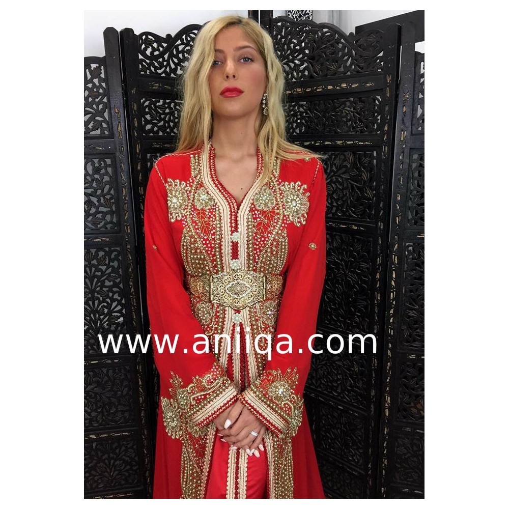 Caftan Rouge Taille XL - Occasion Très Bon État - Style Marocain Traditionnel