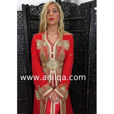 Caftan marocain Sari rouge Kayna