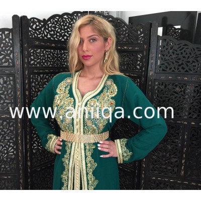 Caftan marocain emeraude Sakina