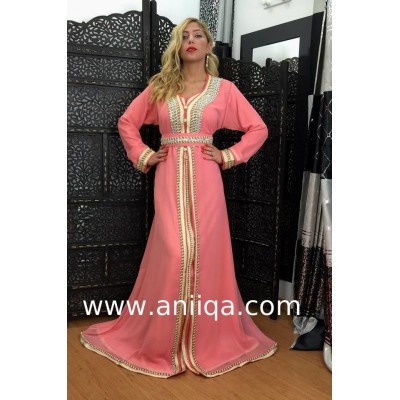 Caftan rose saumon perlé Lamia