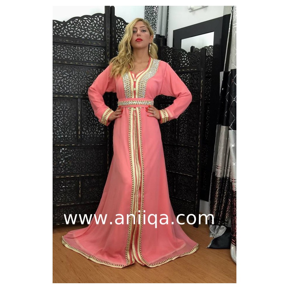 Caftan rose saumon perlé Lamia