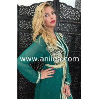 Caftan marocain vert emeraude strass /saree Loubna
