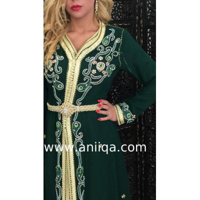 Caftan marocain vert emeraude Nayla
