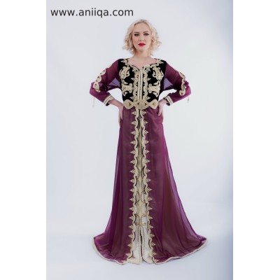 Caftan moderne prune et or Samia