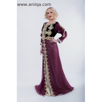 Caftan moderne prune et or Samia