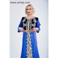 caftan marocain bleu roi et or Louna