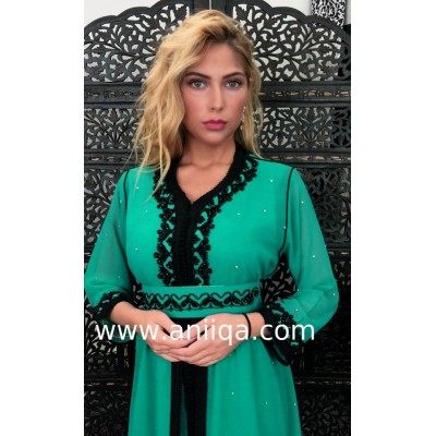 Caftan marocain simple bleu vert Anissa