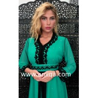 Caftan marocain simple bleu vert Anissa