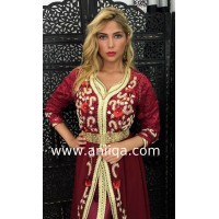 Caftan marocain bordeaux doré Mina