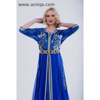 Caftan bleu roi dentelle sequin Monia