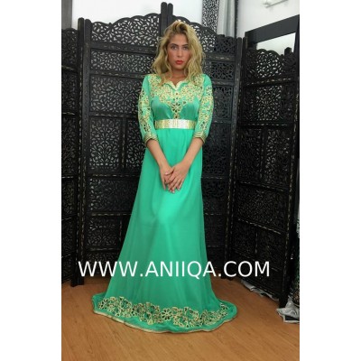 Caftan moderne cloche vert menthe Leila