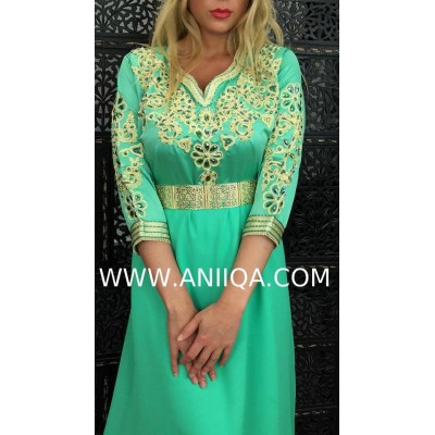 Caftan moderne cloche vert menthe Leila