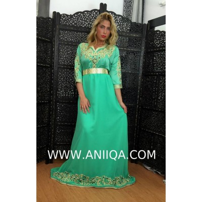 Caftan moderne cloche vert menthe Leila