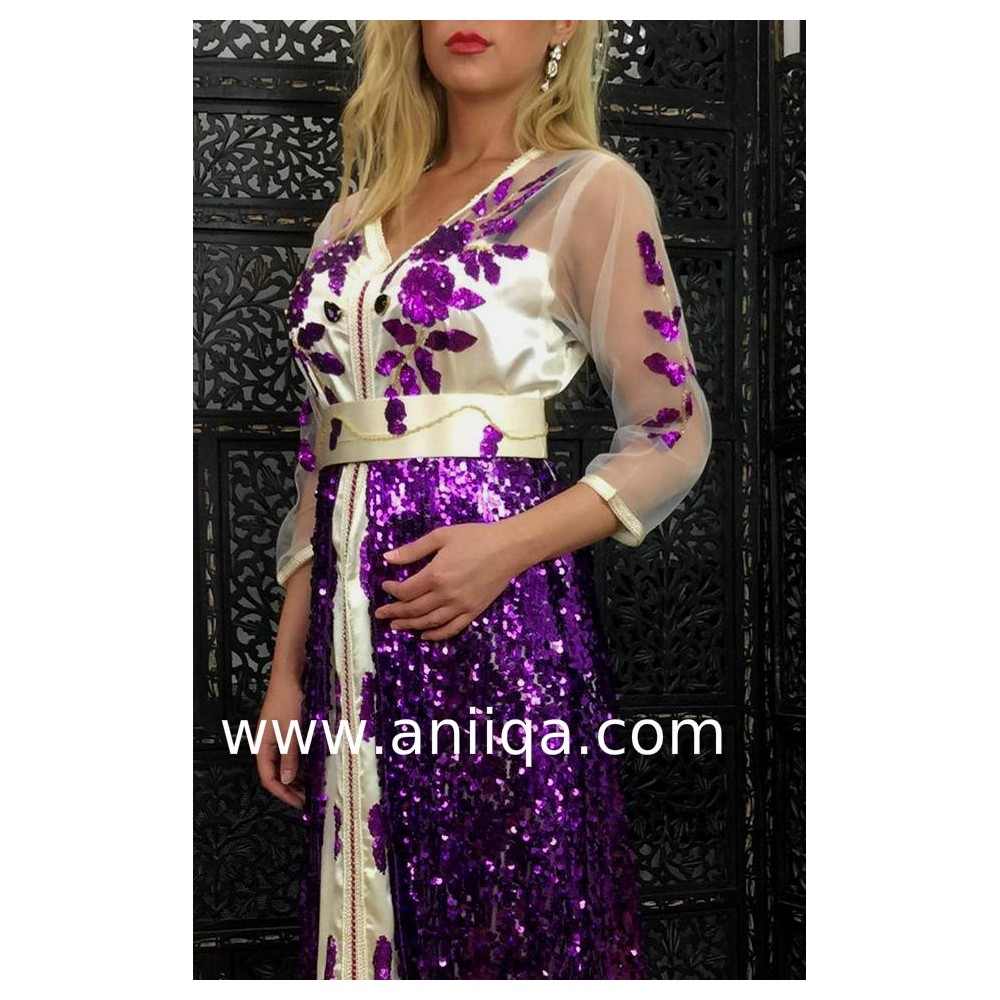 Caftan luxe violet et creme Alicia