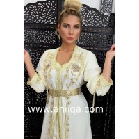 Caftan ivoire perles et pierres fait main Noujoum