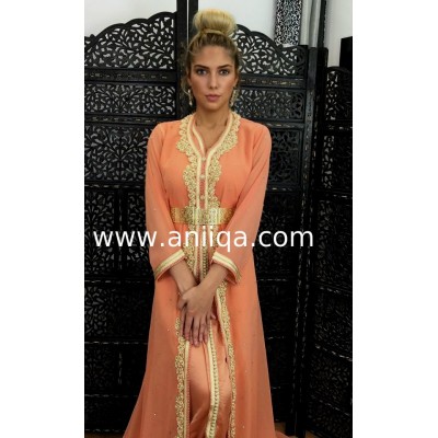 Caftan marocain saumon Sahra