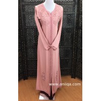 Caftan simple rose poudré en mlifa pour l'aid 