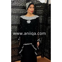 Robe dubai luxe noire cristaux argent 