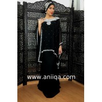 Robe dubai luxe noire cristaux argent 