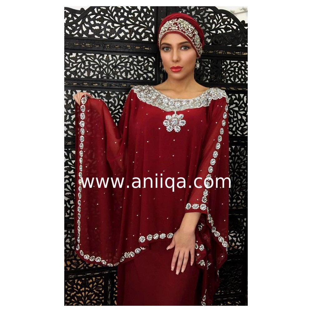 Robe dubai luxe Bordeaux cristaux argent