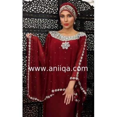 Robe dubai luxe Bordeaux cristaux argent