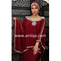 Robe dubai luxe Bordeaux cristaux argent