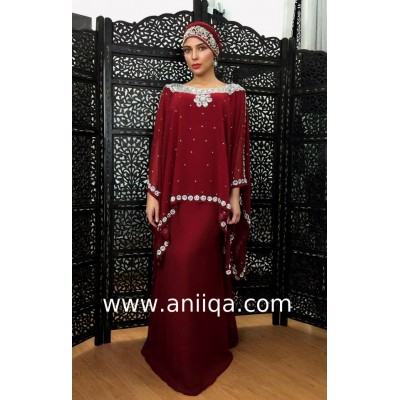 Robe dubai luxe Bordeaux cristaux argent