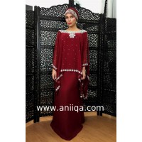 Robe dubai luxe Bordeaux cristaux argent