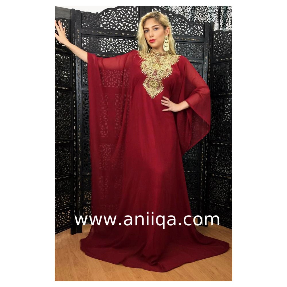 Robe dubai Kardashian Bordeaux doré 