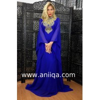 Robe dubai Kardashian bleu roi dorée