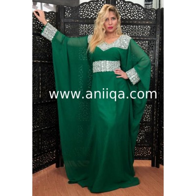 Robe dubai Luxe Verte cristaux argent Chams