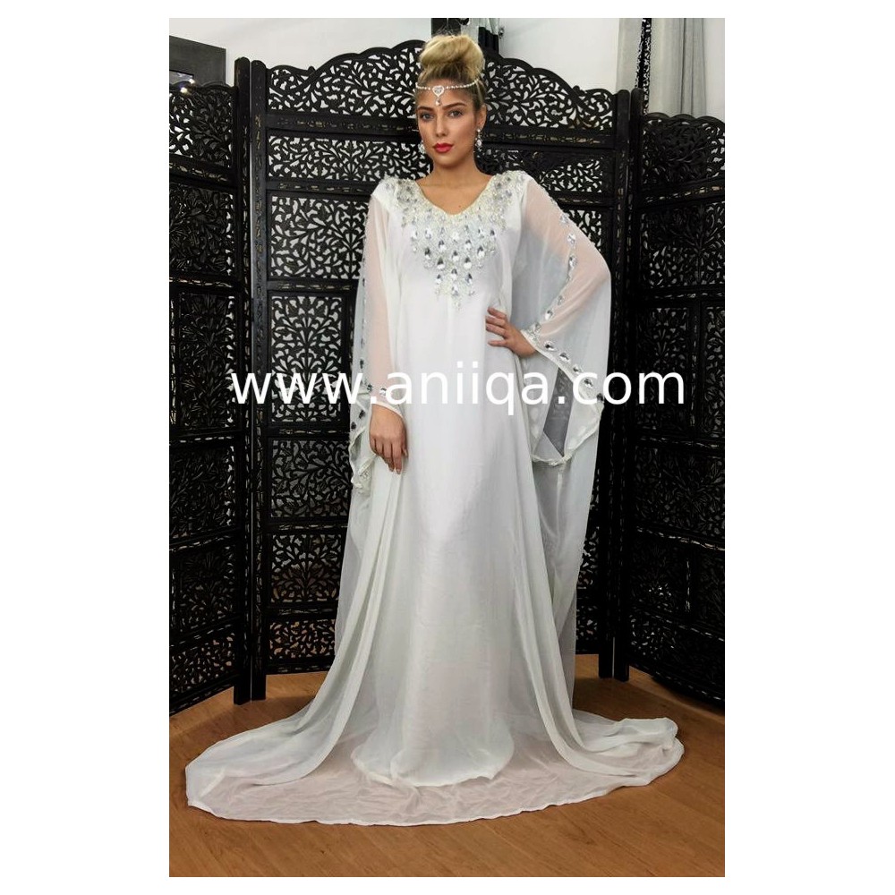 Robe dubai blanche & argent Nawal