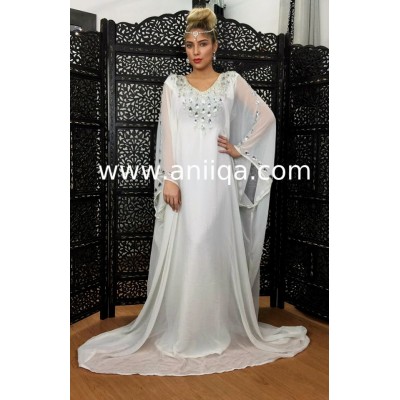 Robe dubai blanche & argent Nawal