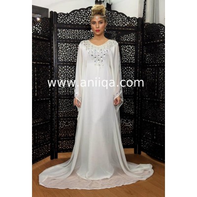 Robe dubai blanche & argent Nawal