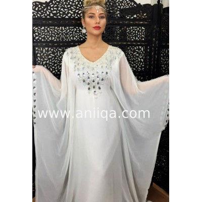 Robe dubai blanche & argent Nawal