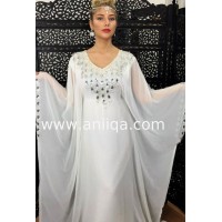 Robe dubai blanche & argent Nawal