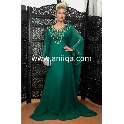 Robe dubai Vert emeraude & argent Nawal