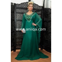 Robe dubai Vert emeraude & argent Nawal