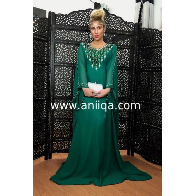 Robe dubai Vert emeraude & argent Nawal