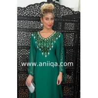 Robe dubai Vert emeraude & argent Nawal