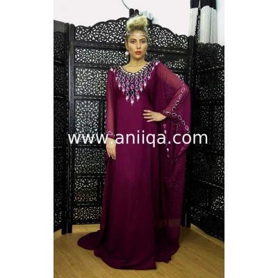 Robe dubai papillon prune & argent Nawal