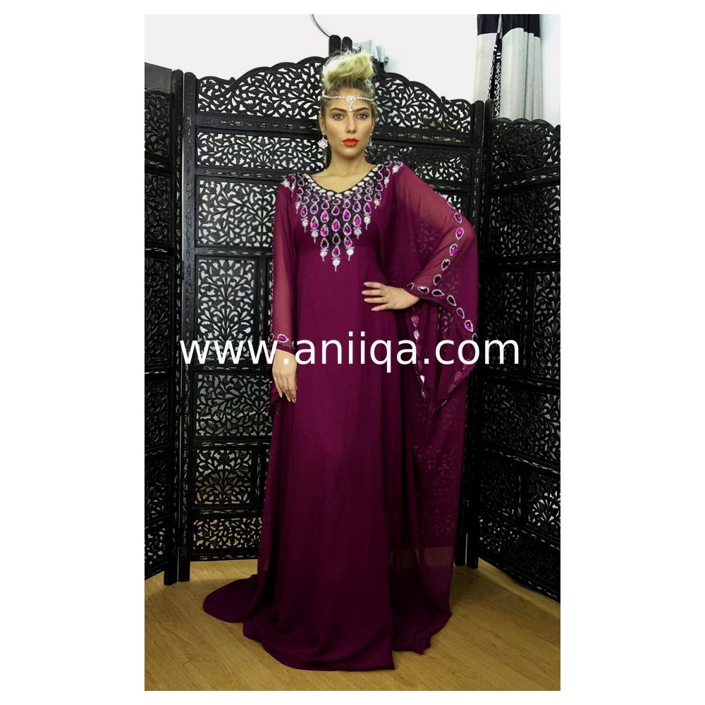 Robe dubai papillon prune & argent Nawal