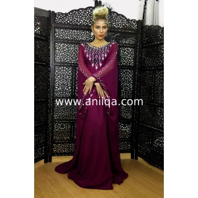 Robe dubai papillon prune & argent Nawal