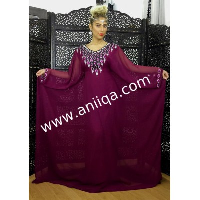 Robe dubai papillon prune & argent Nawal