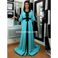 Caftan simple bleu turquoise Loubna