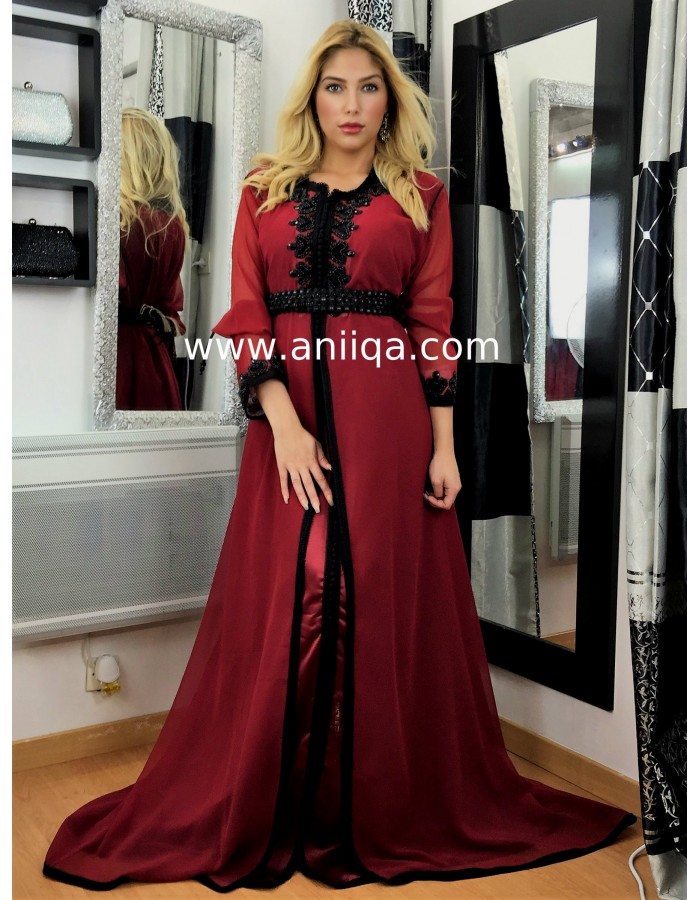 Caftan simple bordeaux Loubna aniiqa com Caftan simple bordeaux Loubna aniiqa com