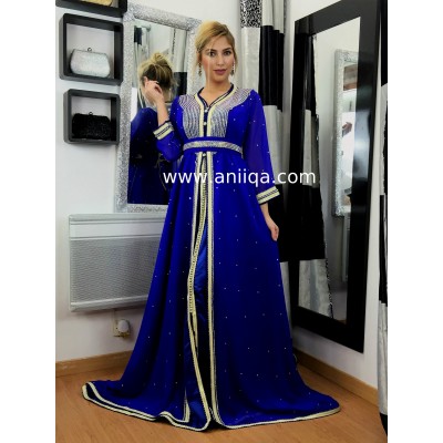 Caftan strass bleu roi Narjiss