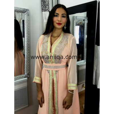 Caftan rose saumon strass Narjiss