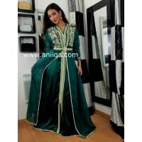 Caftan vert emeraude perles et strass Chahra